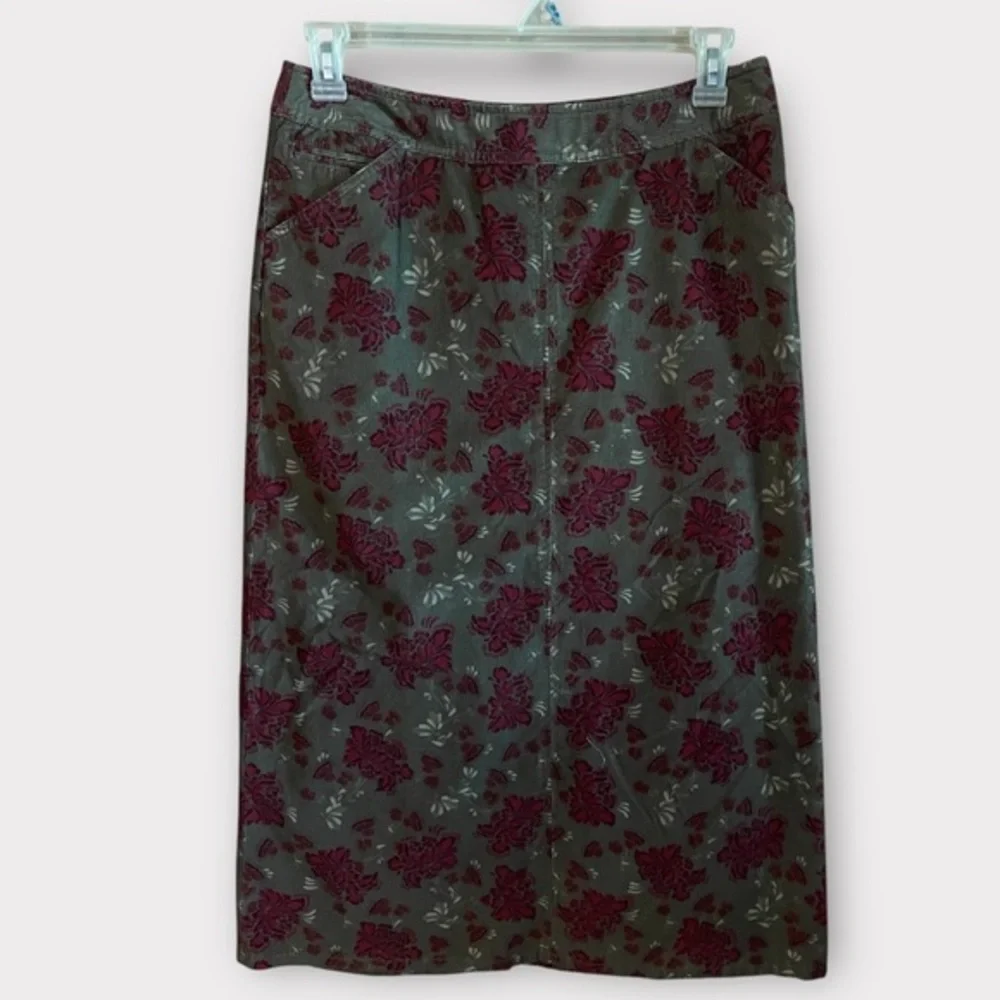 Eddie Bauer Women’s Size 6 Cotton Gray Floral Corduroy Midi Skirt
